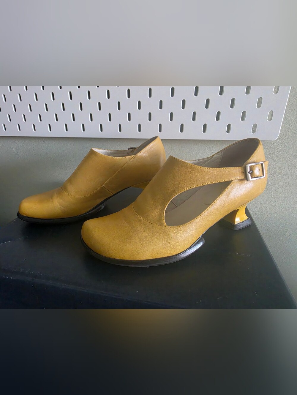 Fluvog Women’s Mustard Yellow Cutout Leather Heels